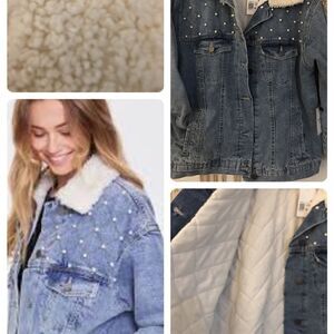 New w| Tags! INNER QUILTED, PEARL EMBELLISHED JEAN JACKET